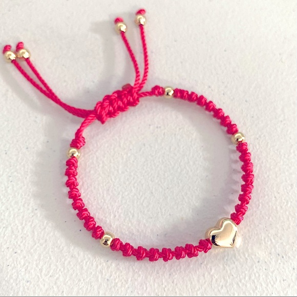 Stainless Steel Golden Puffed Heart Ajustable Macrame Bracelet Coquette … - Picture 1 of 2